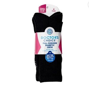 Doctor's Choice Diabetic Full Cushion Crew Socks Medium Size 6-10 4 Pack